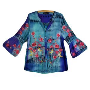 CALESSA Long Sleeve Embroidered Tunic Top Womens Size L